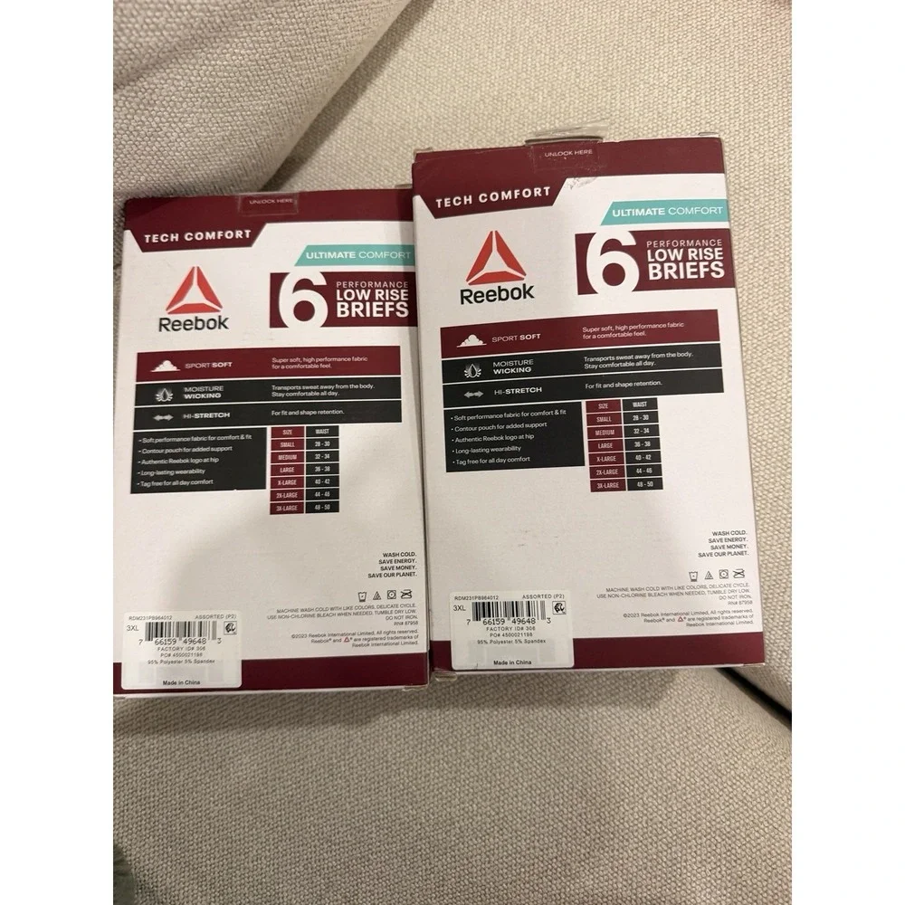 Reebok Mens 3XL Tech Comfort Low Rise Briefs 6 Pack Lot of 2 Performance